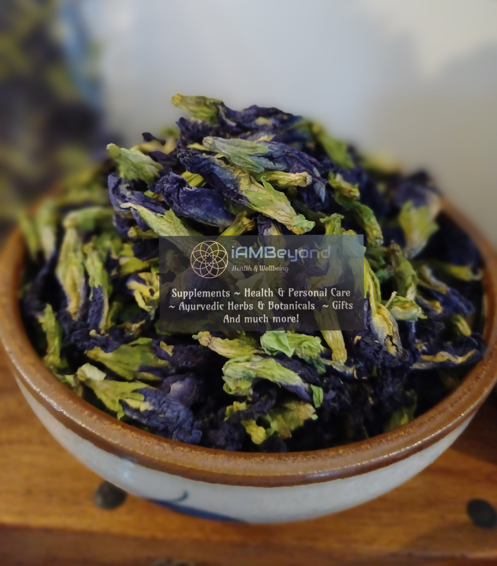 A bowl of dried butterfly pea flowers