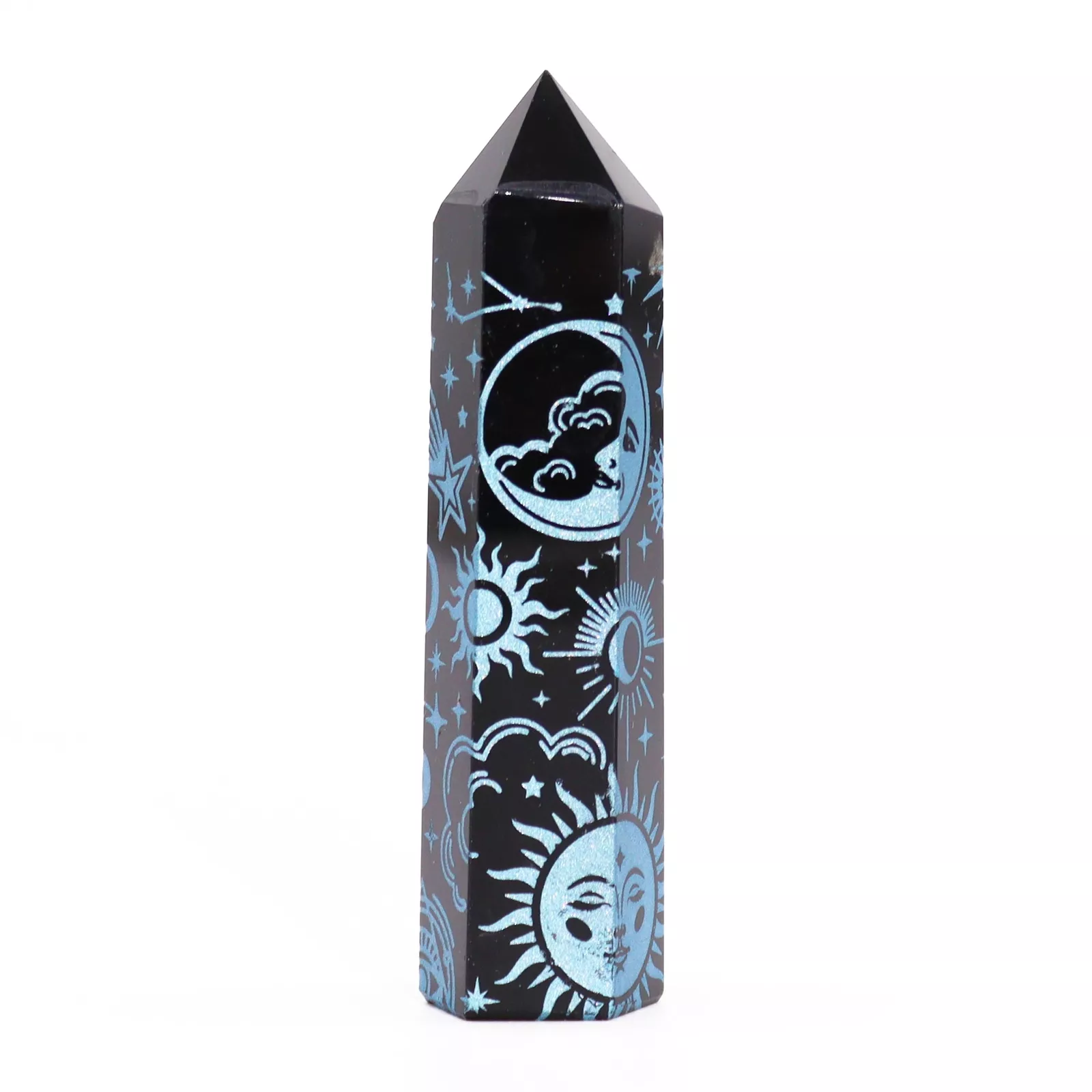 Black Obsidian Ornate Crystal Points 9cm - Colour-engraved