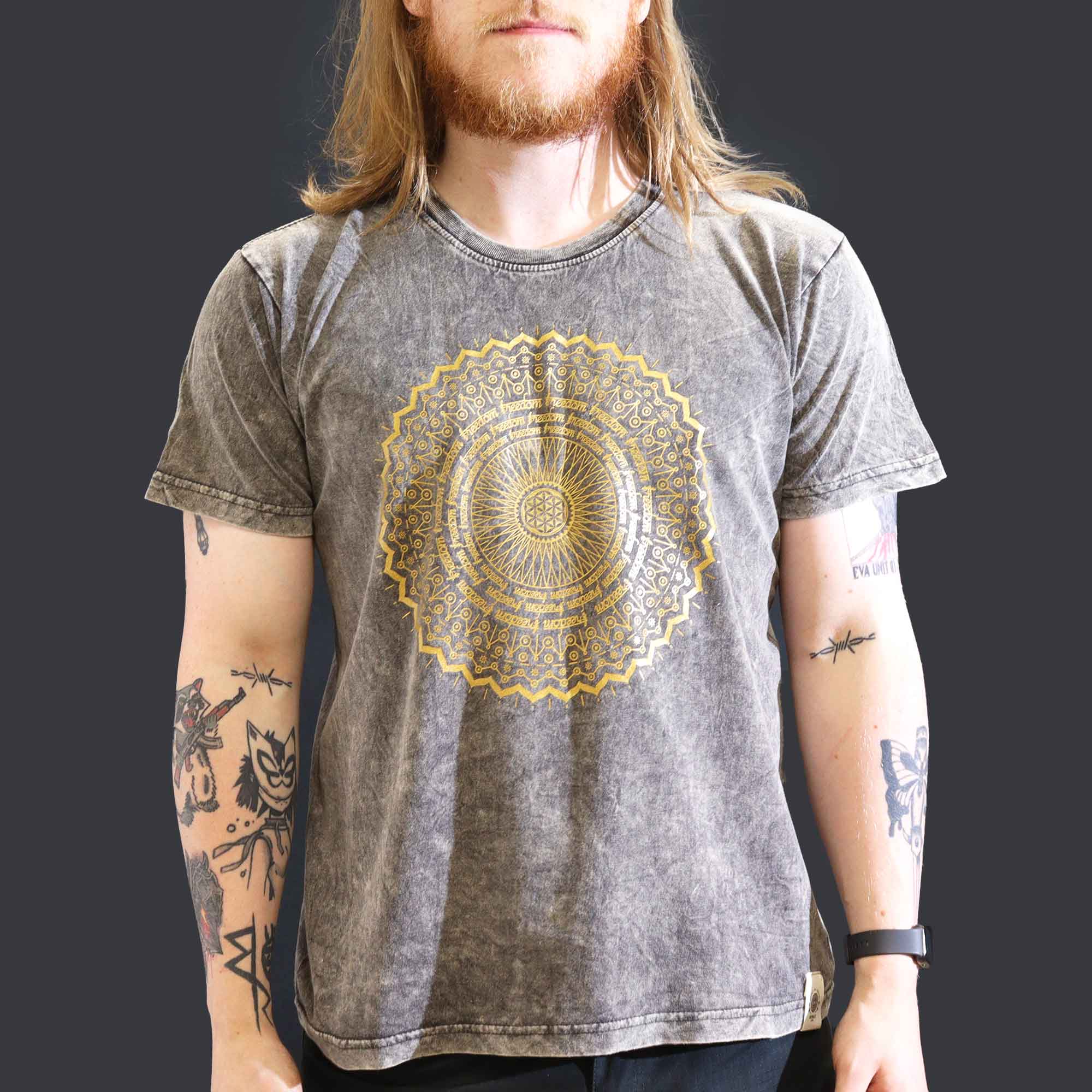 Stonewashed Nomad Sari T-Shirts - 100% Cotton - Made in Nepal - Mandala Design