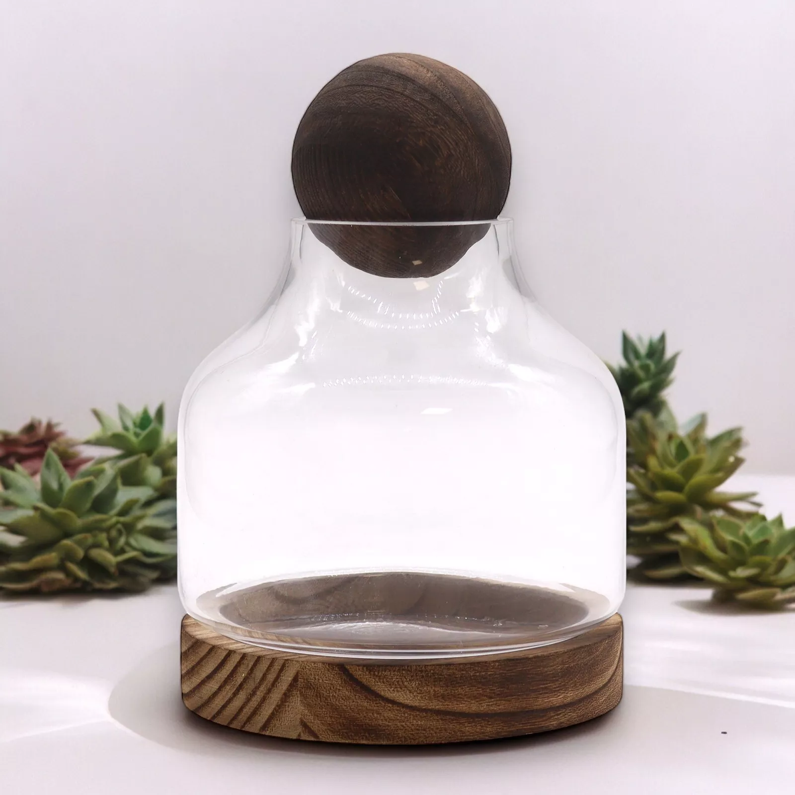 Ball-top Terrarium (Glass & Dark Tung Wood)
