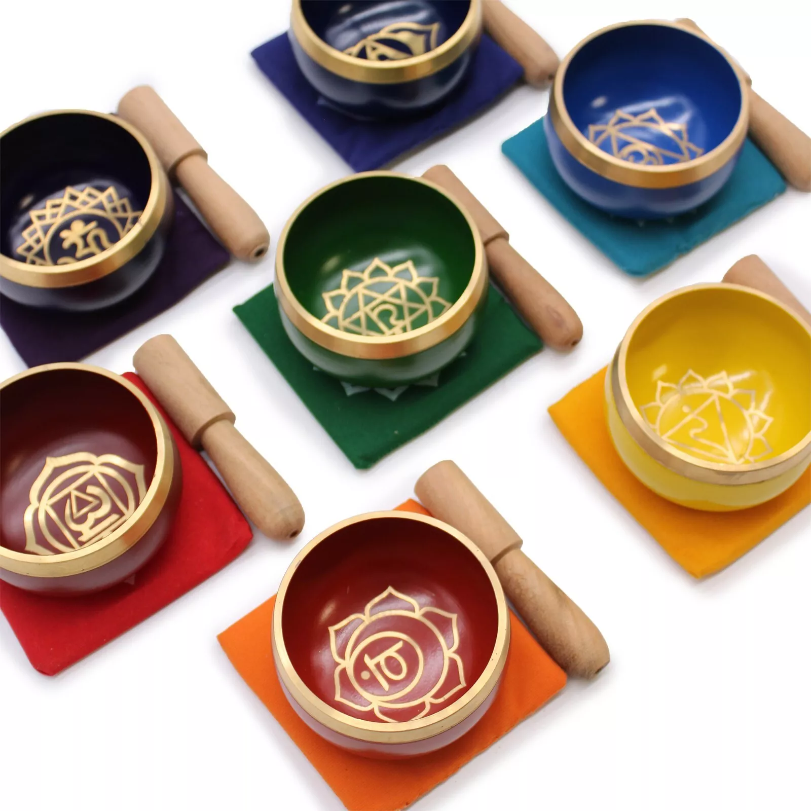 7 x Handcrafted Chakra Singing Bowls - Complete Pyramid Gift Set