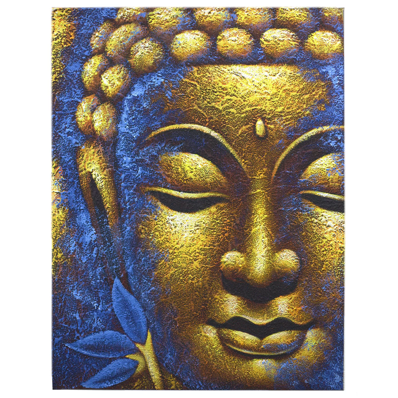 60x80cm Buddha Head Painting - Abstract Acrylic on Canvas (Gold & Blue)