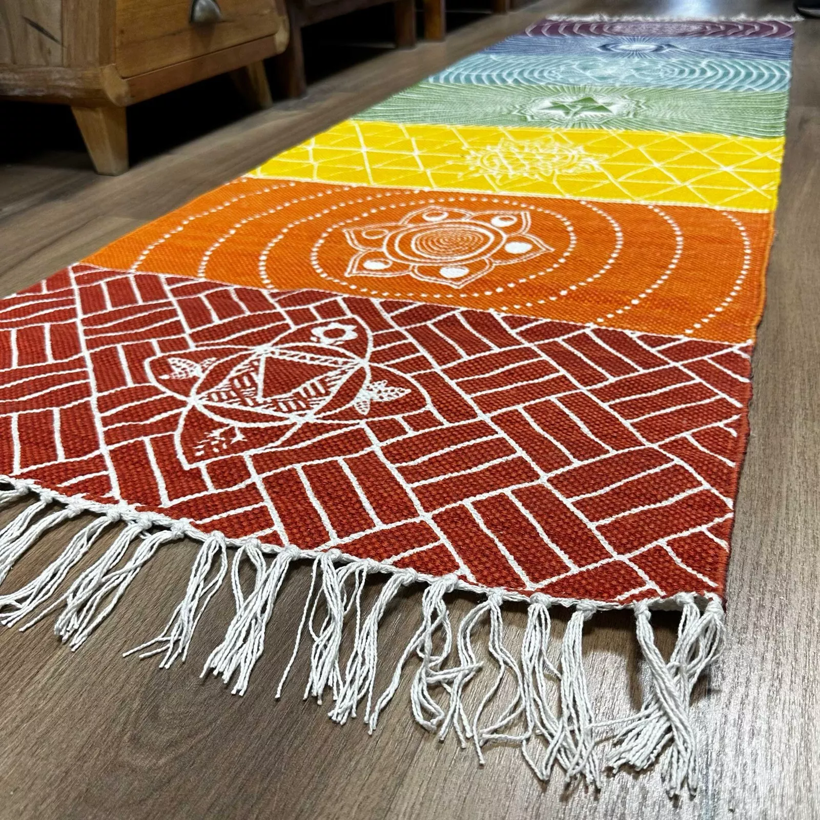 Handmade Indian Chakra Yoga Mat/Rug/Wall Hanging, 60 x 200cm, 100% Eco Cotton