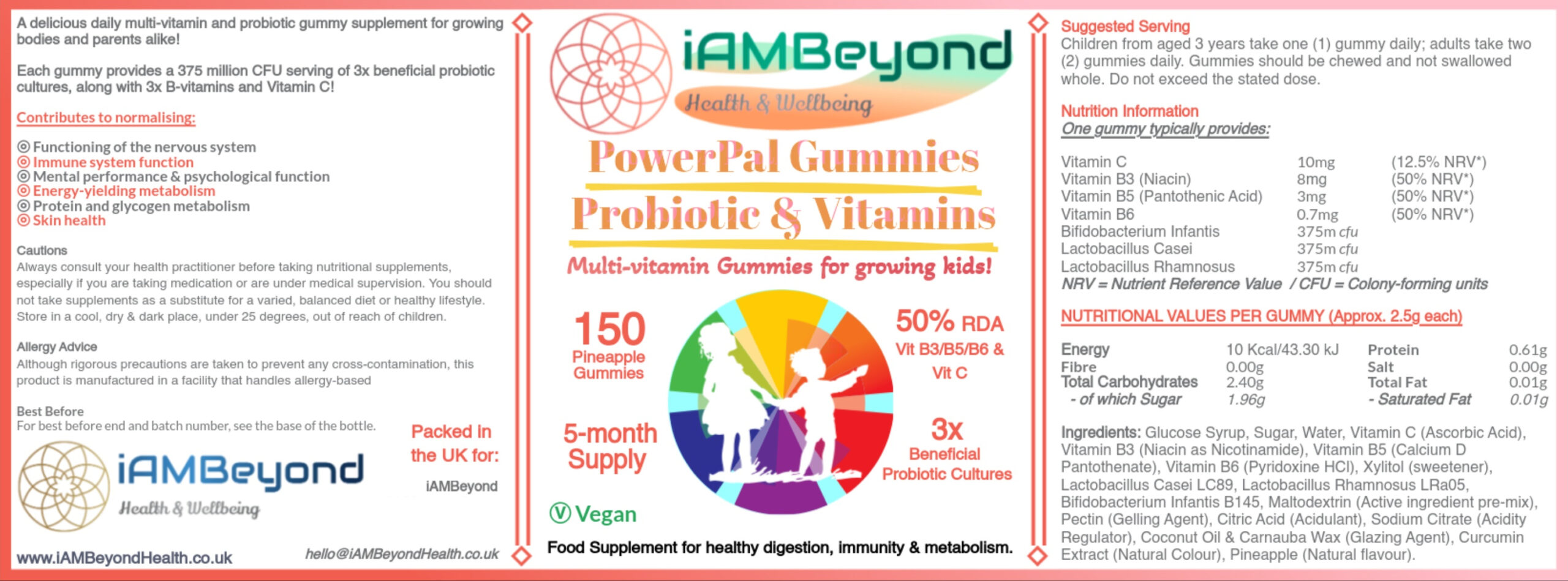PowerPals Probiotic & Vitamins for Kids - 150 Pineapple Gummies