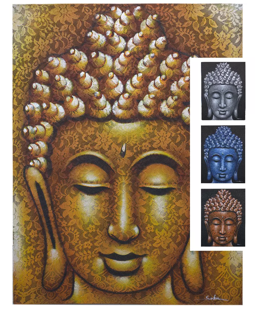 60x80cm Buddha Face (Brocade Finish) [Acrylic Paint on Canvas]