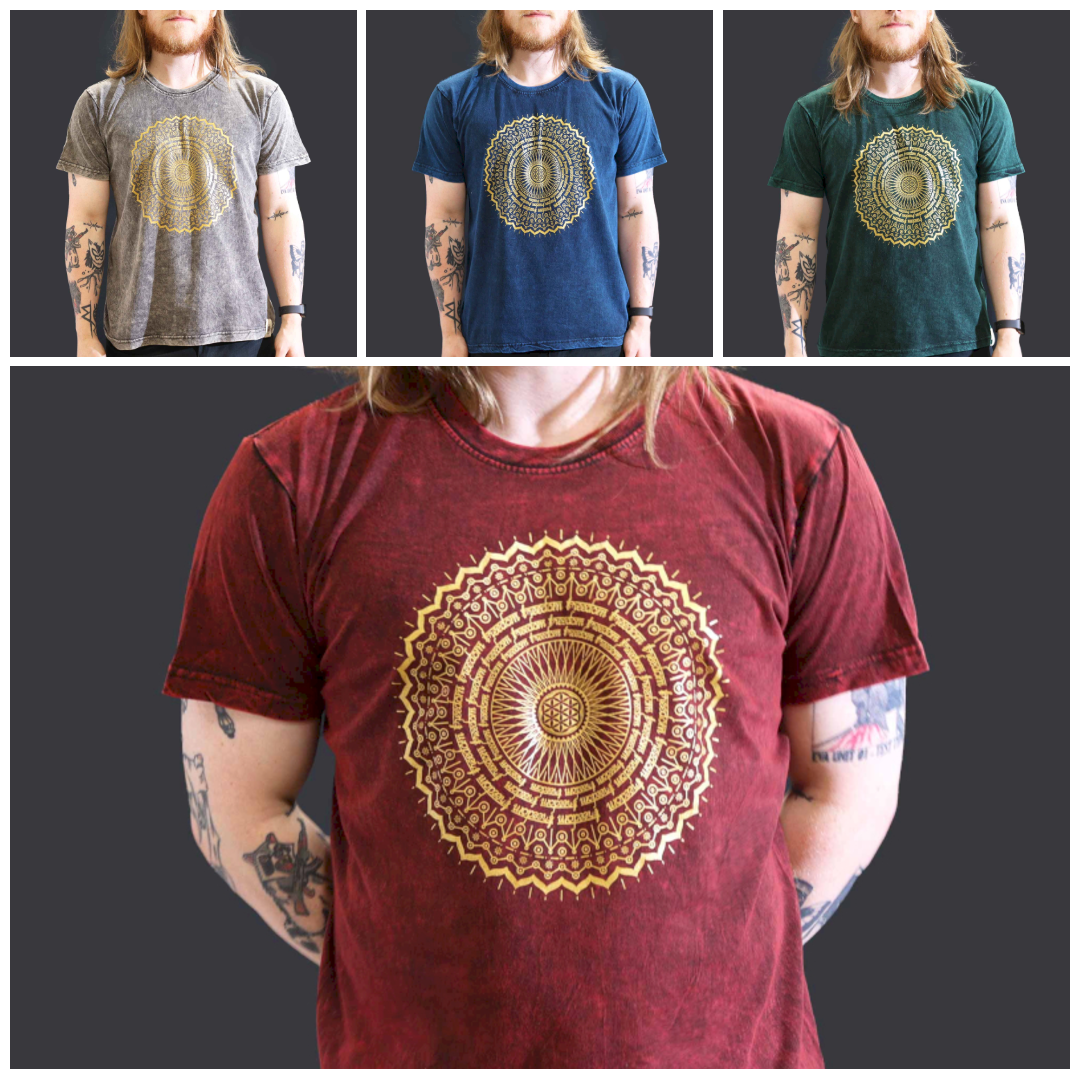 Stonewashed Nomad Sari T-Shirts - 100% Cotton - Made in Nepal - Mandala Design