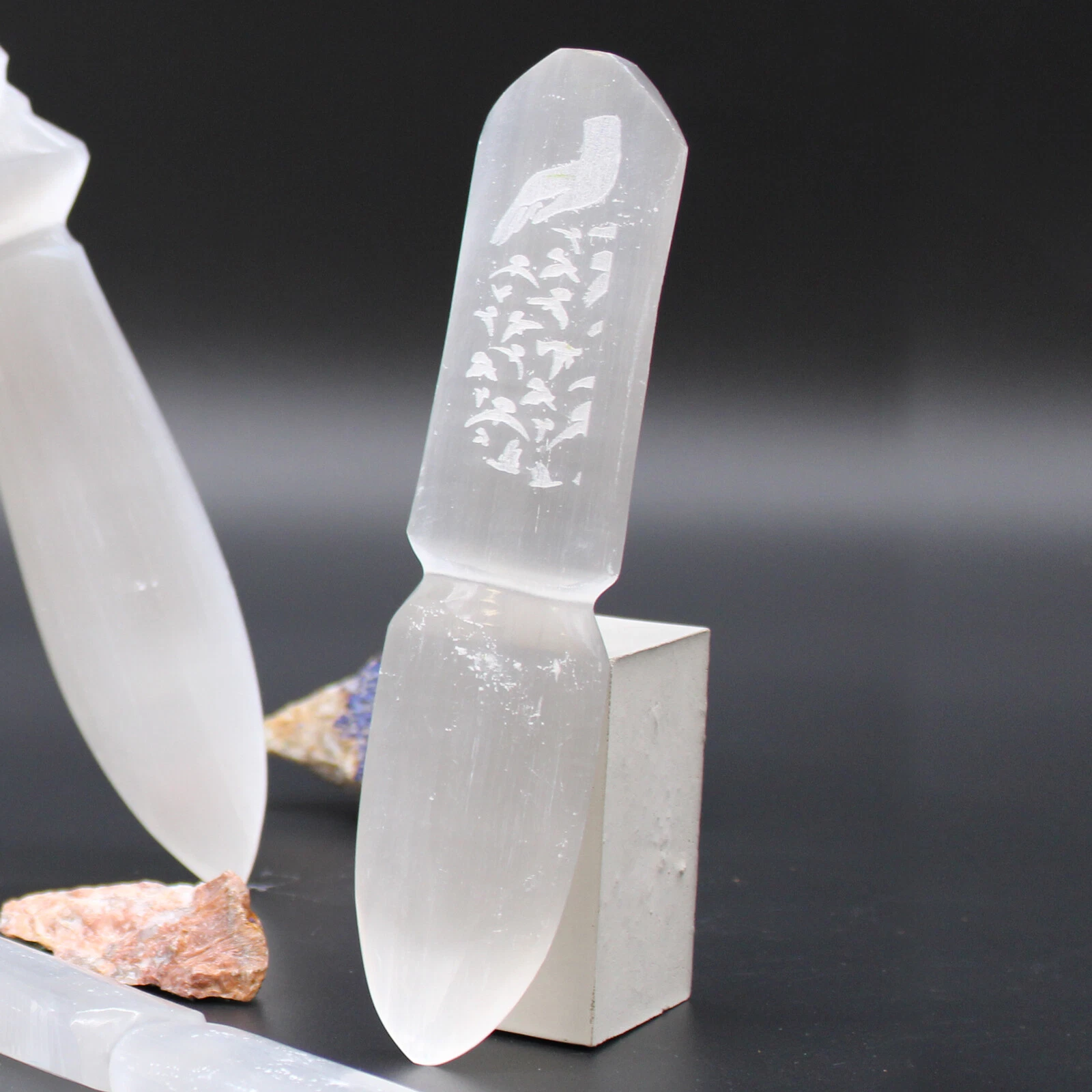 images Engraved 20cm Selenite Ritual Knife (Athame) - [Wicca/Pagan, Witchcraft/Spells)