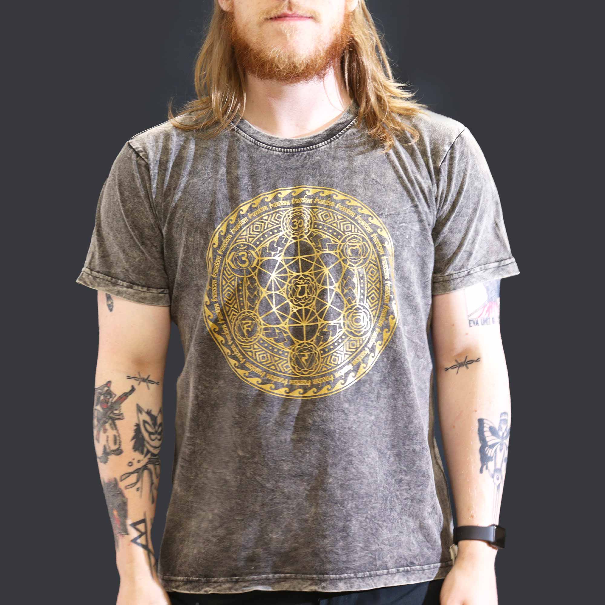 Stonewashed Nomad Sari T-Shirts - 100% Cotton, Made in Nepal - Chakra Design