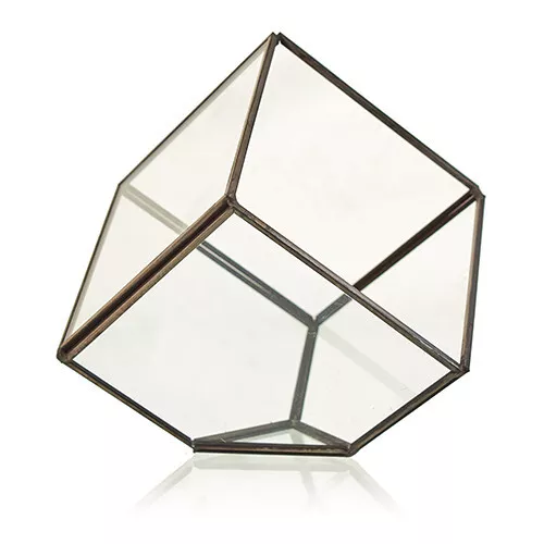 Geometric Terrarium (Small Corner Cube) - Glass/Brass, Freestanding Centrepiece