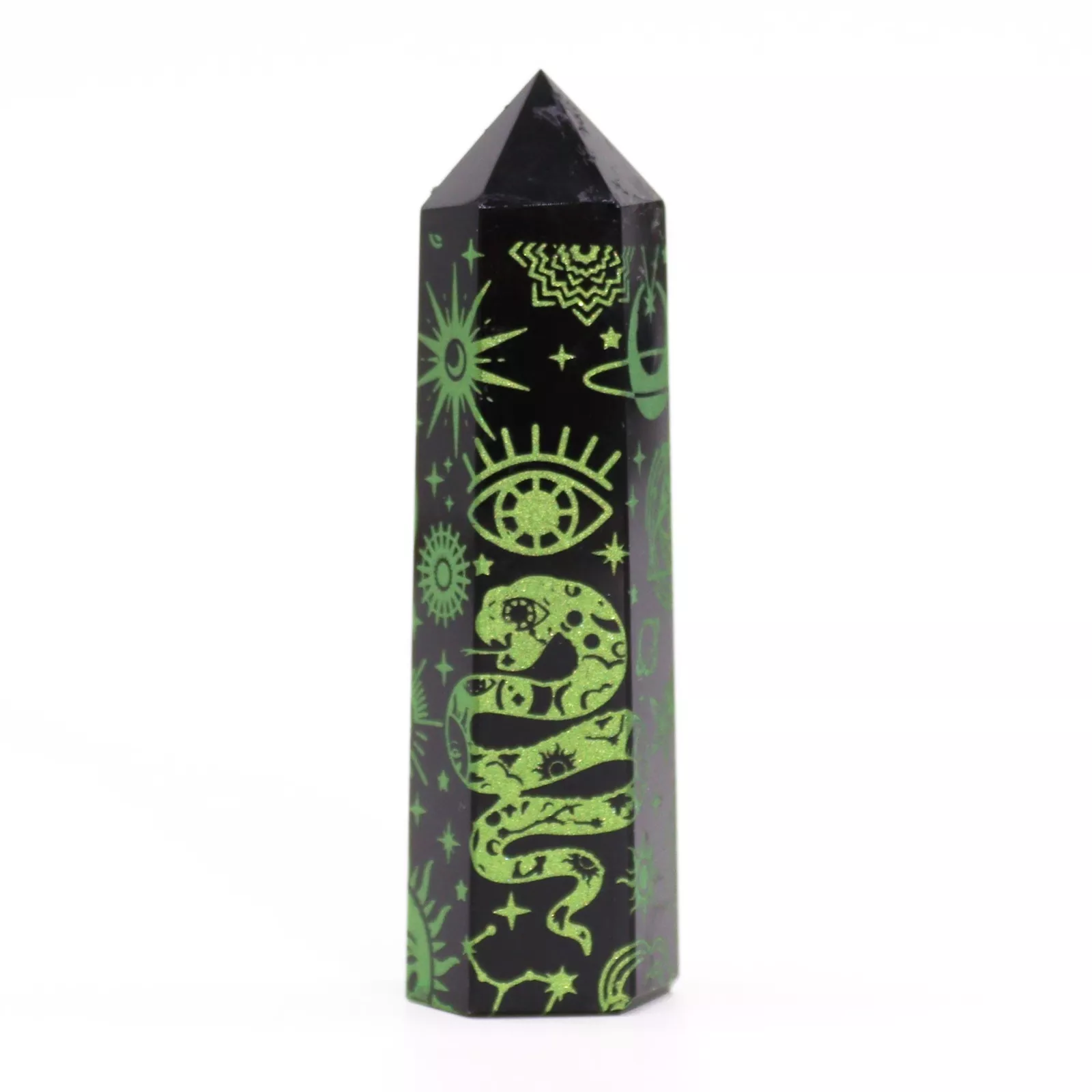Black Obsidian Ornate Crystal Points 9cm - Colour-engraved