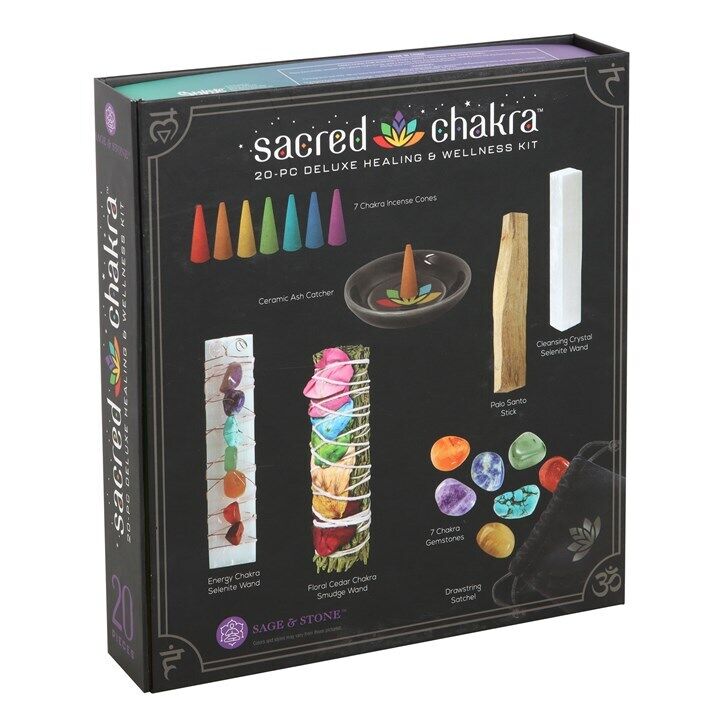 Sacred Chakra Deluxe Healing & Wellness Kit (Crystals, Smudging, Incense & more)