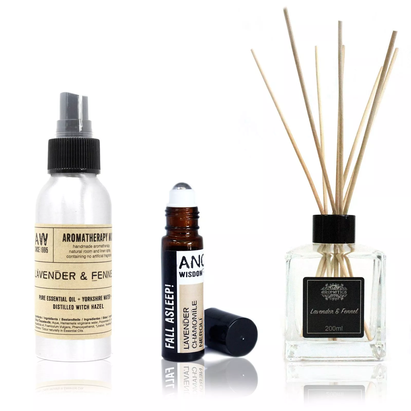 Good Sleep Gift Set (Lavender & Fennel) - Room Mist, Oil Roller & Reed Diffuser