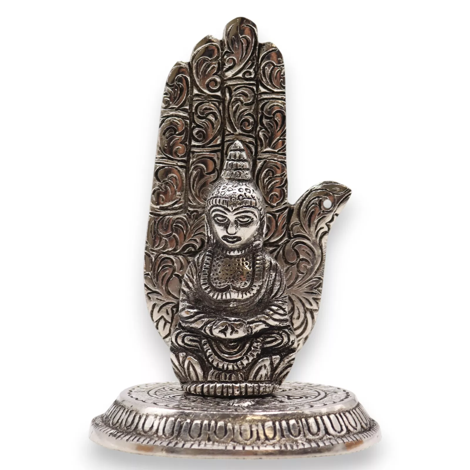 Hamsa Hand & Buddha Upright Incense Holder (Polished Aluminium)