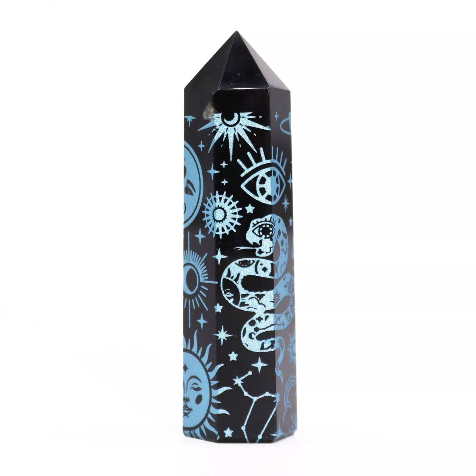Black Obsidian Ornate Crystal Points 9cm - Colour-engraved