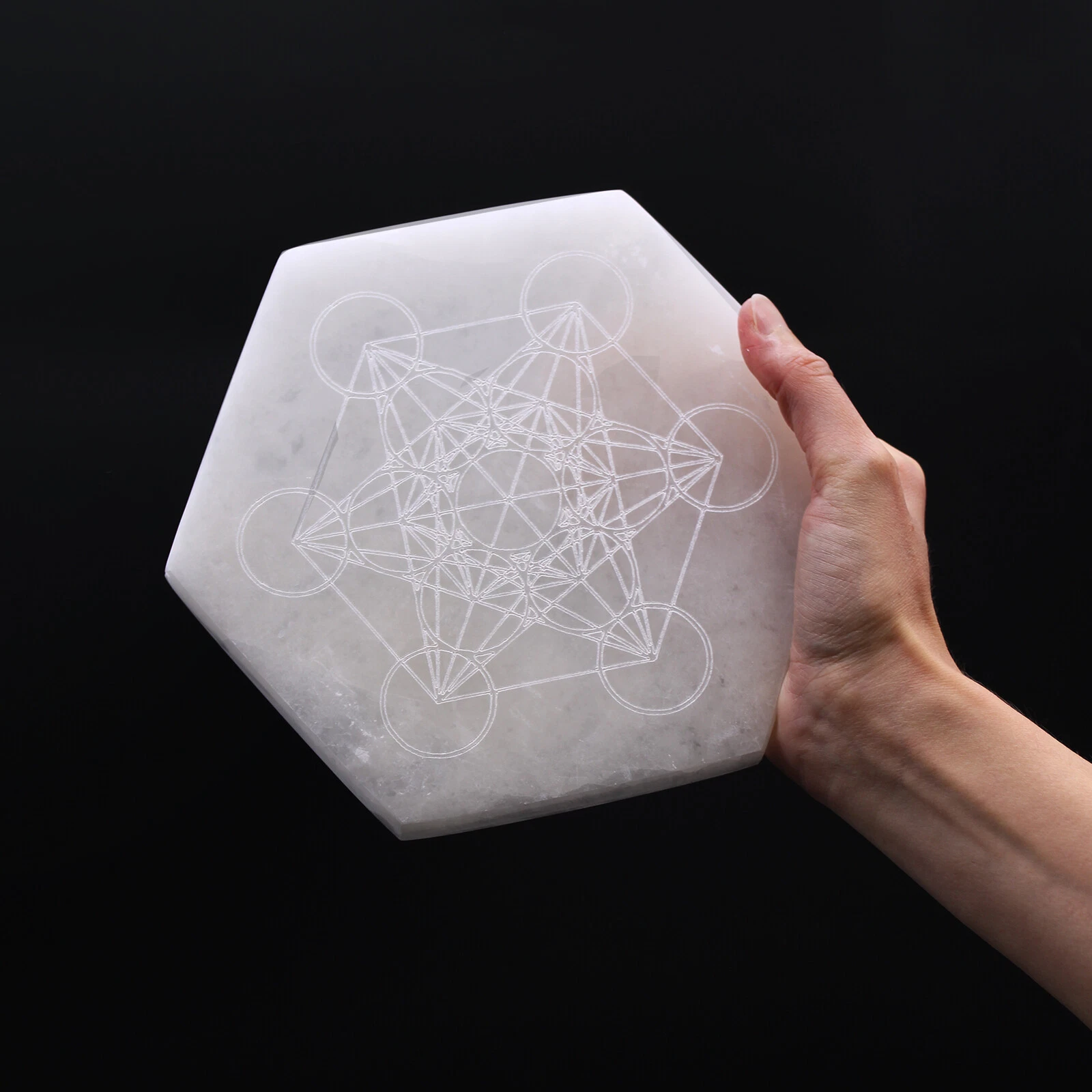 18cm (1.25kg) Selenite Charging Plate/Crystal Grid - Metatron's Cube