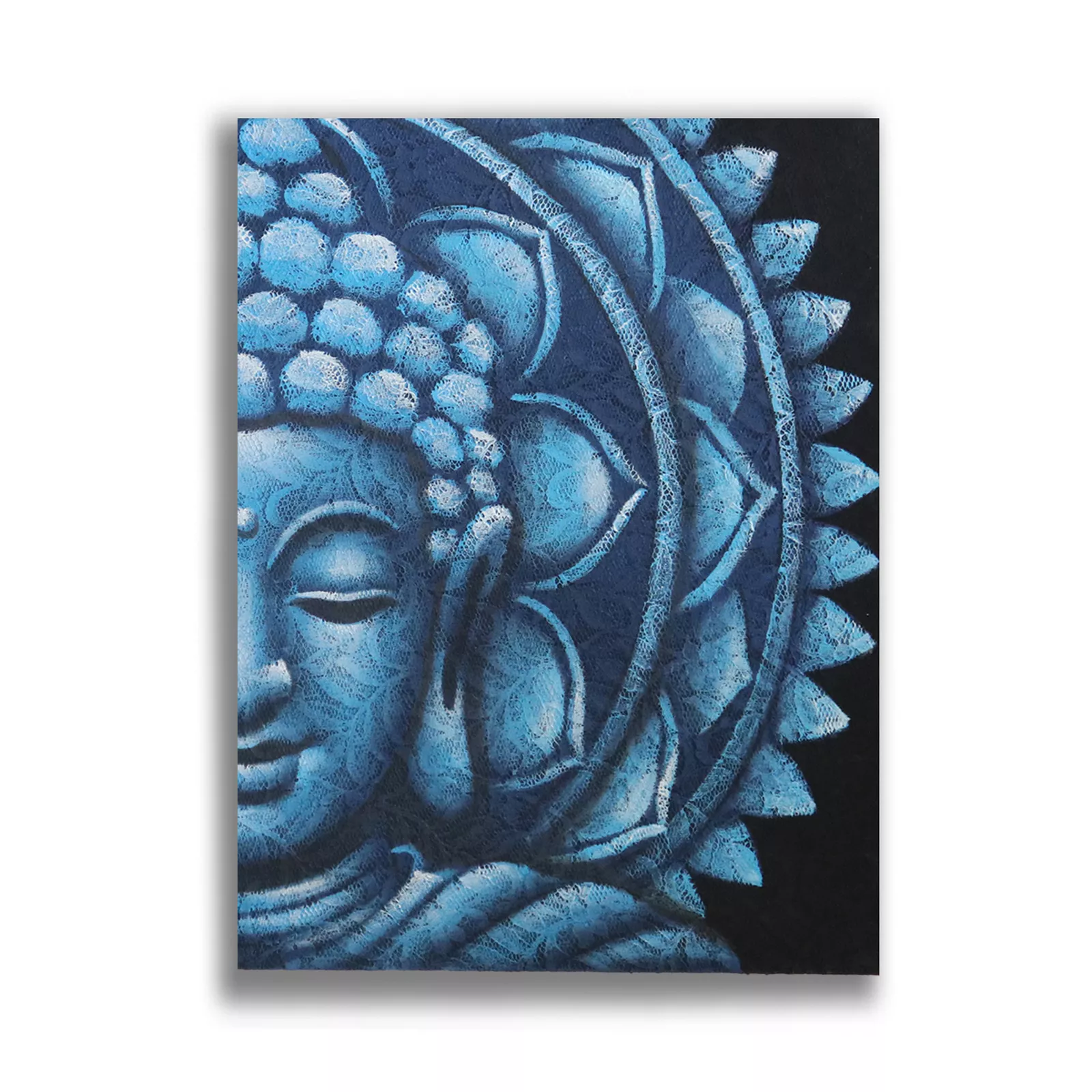60x80cm Buddha Face Painting (Acrylic on Canvas) - Mandala Design