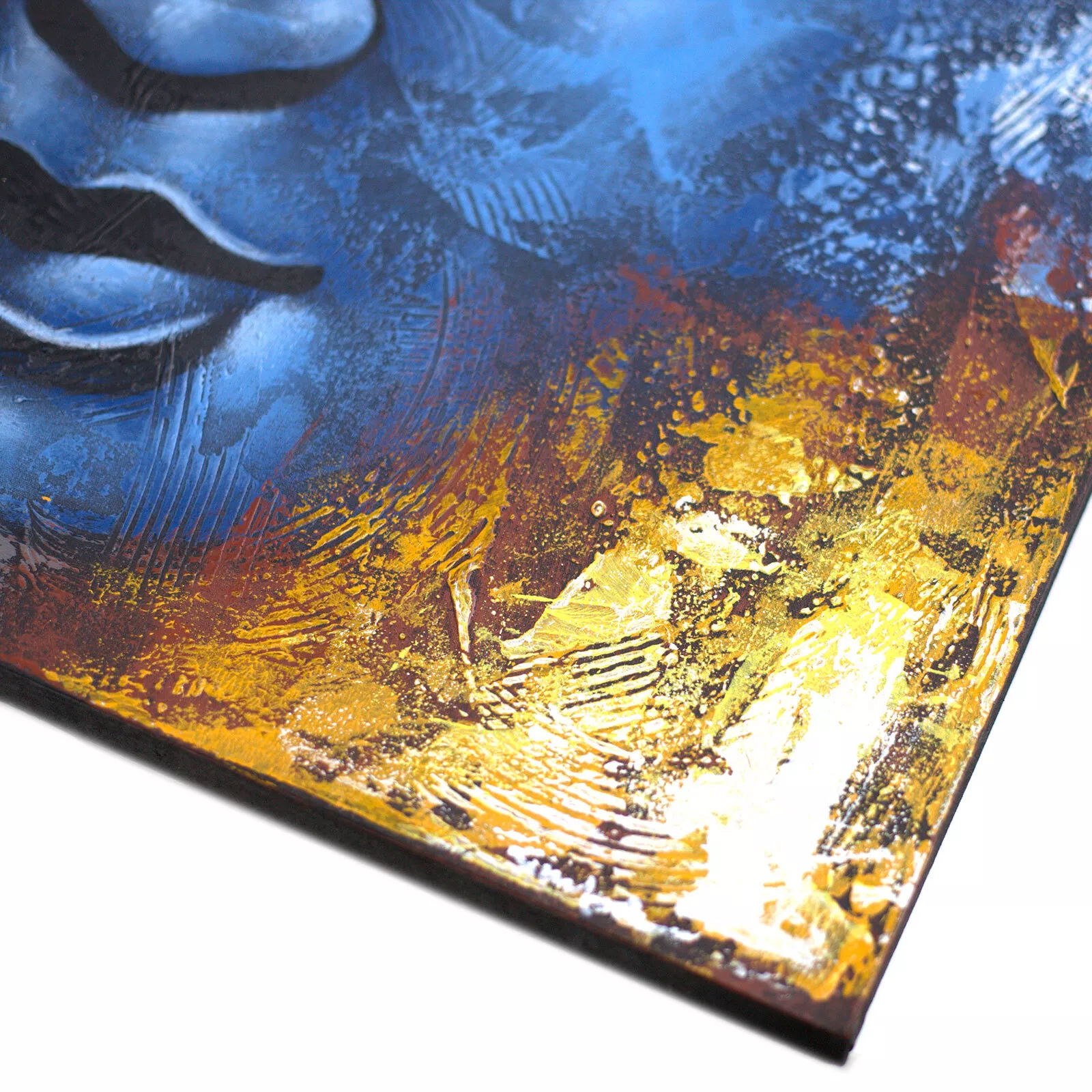 60x80cm Buddha Head Painting - Abstract Acrylic on Canvas (Blue & Gold)