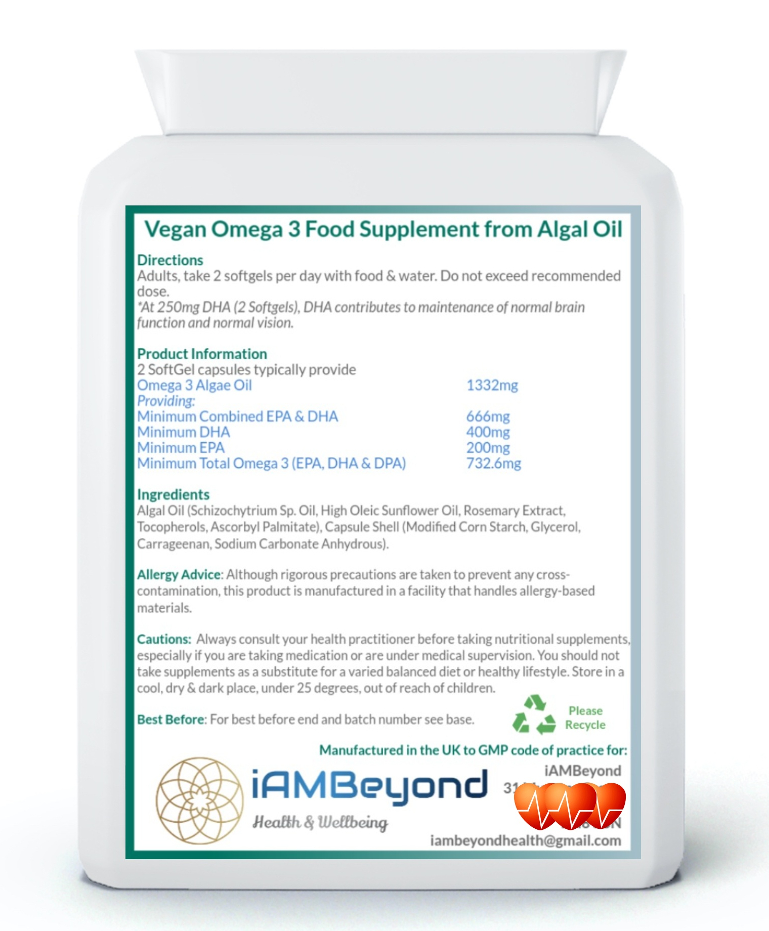 Vegan Omega 3 DHA EPA 1332mg Algae Oil