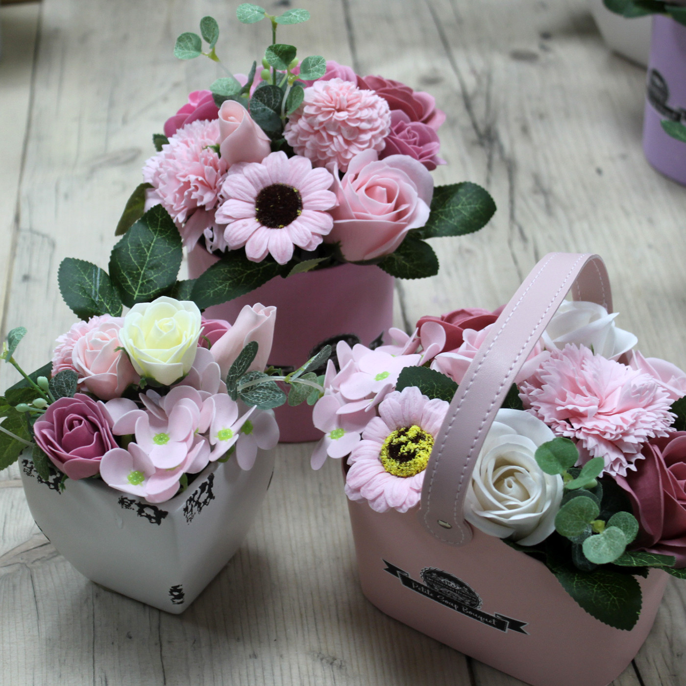 Handmade Soap Flowers - Small Basket/Planter (200g)