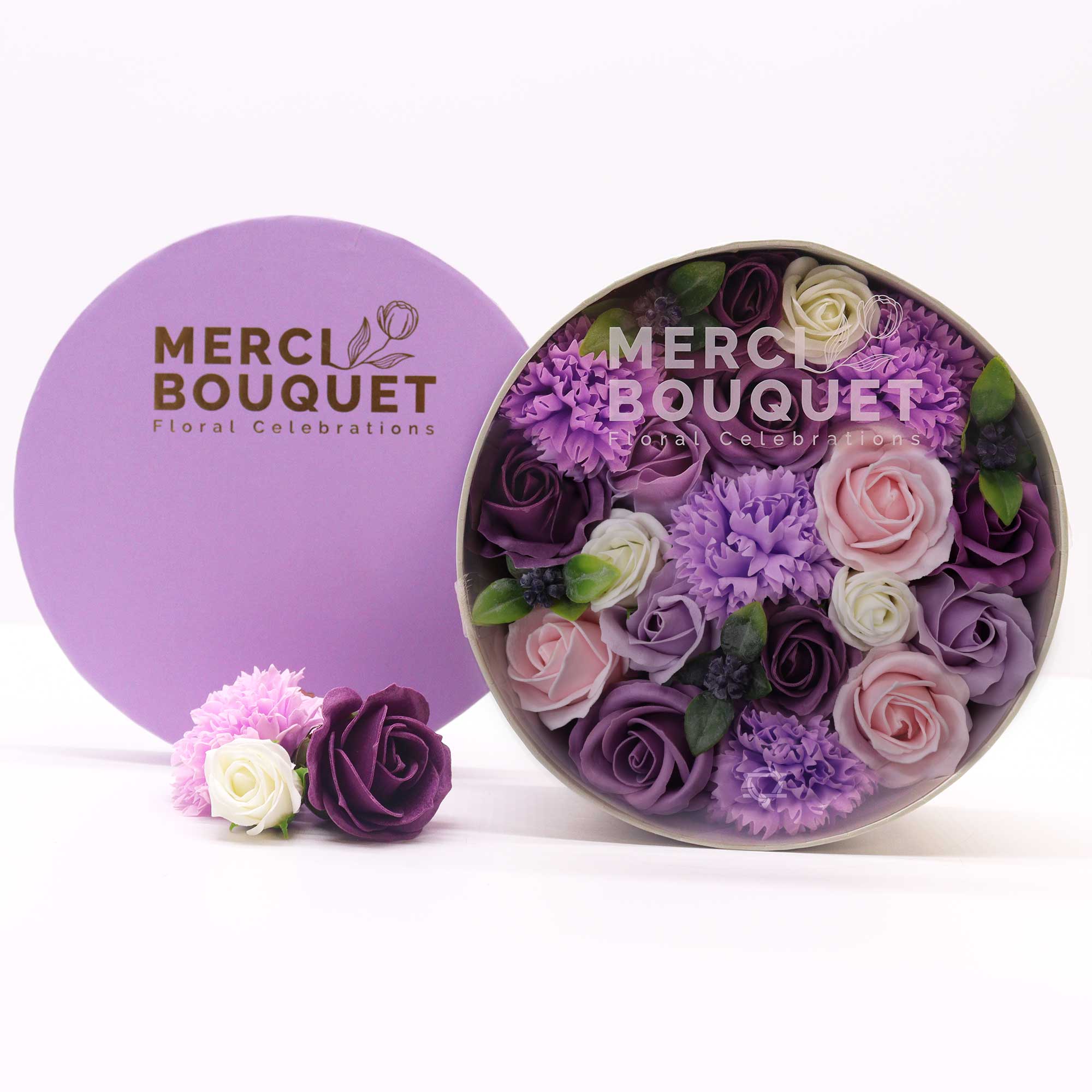 Handmade Soap Flower Rose Bouquet - Round Gift Box (250g)