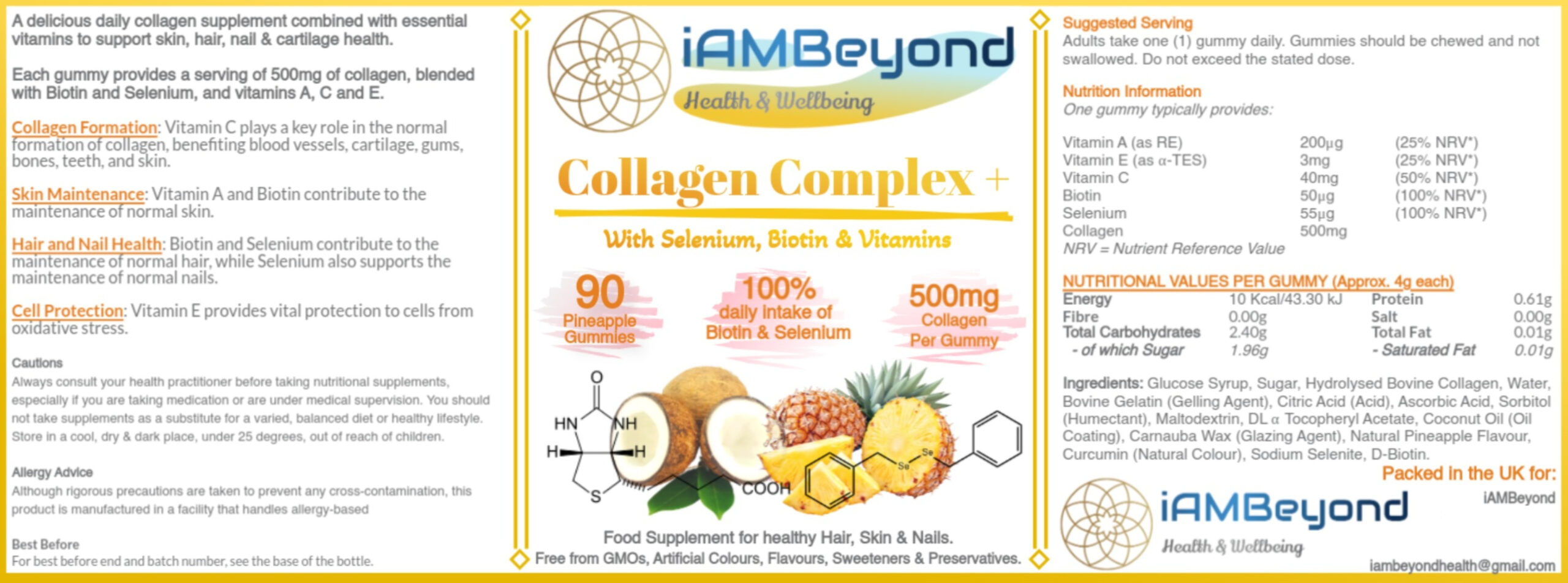 Collagen Complex+ Gummies - 500mg Hydrolysed Collagen with Biotin & Selenium